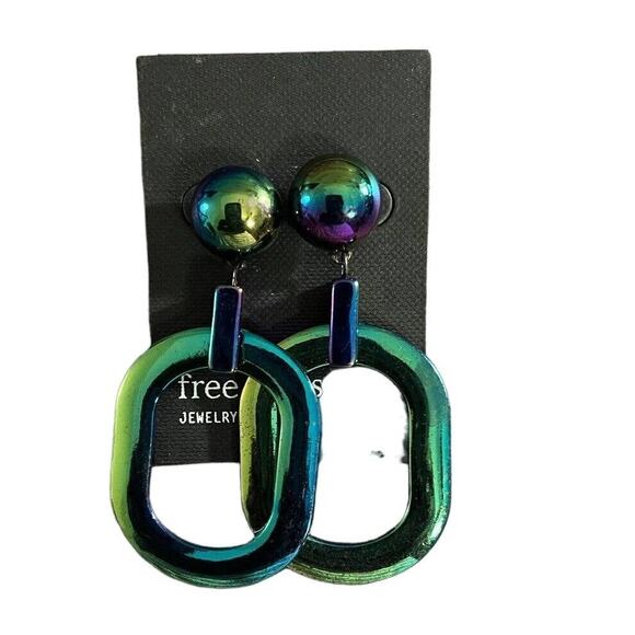 Free Press Modern Chunky Iridescent Earrings NWOT Lightweight Hypoallergenic - Picture 1 of 3